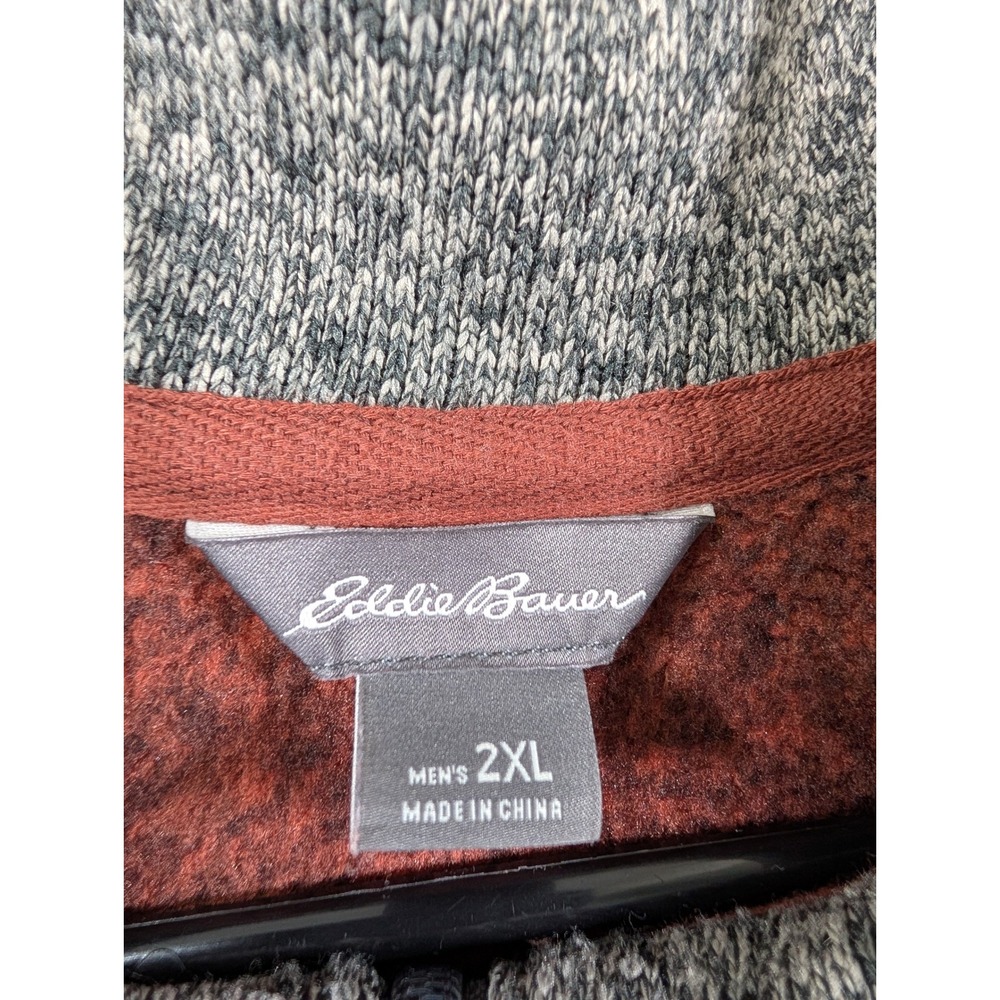 Eddie Bauer Mens XL Quarter Zip Pullover Sweater Fleece Lined Red Marled Heather - Picture 6 of 7